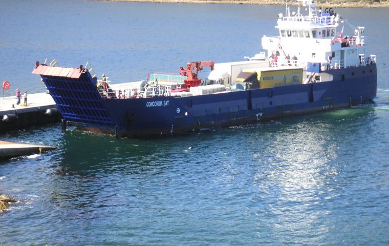 The Concordia Bay ferry which supplies West Falkland and other islands