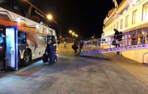 Buses with cruisers escorted and driven from the port to Carrasco Airport (Pic Daniel Castro)