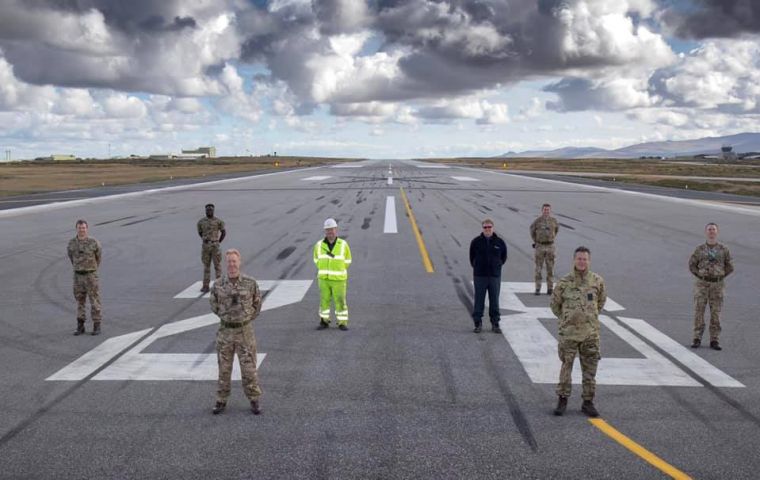 At a socially distanced ceremony, Brigadier Nick Sawyer, Commander British Forces South Atlantic Islands and MPC Base Commander, Gp Capt Rupert Joel were pleased to re-open the full runway. BFSAI