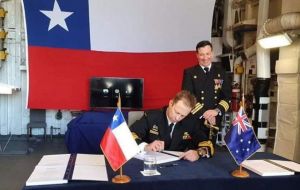 Australia's Chief of Navy, Vice Admiral Mick Noonan, during the signing ceremony 