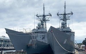 Almirante Latorre and Capitan Prat are undergoing a basic refit at Sydney's Garden Island and the Chilean crew are completing training at HMAS Kuttabul.