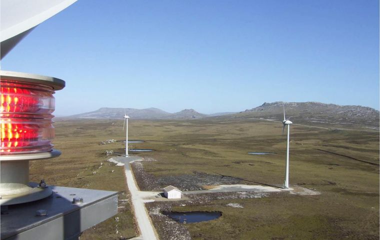 Some 40% of the power generated in the Falkland Islands comes from wind mills. Falklands is a pioneer in wind power  