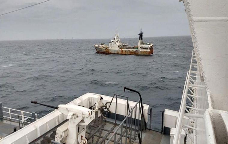 The Portuguese flagged trawler Calvao, arrested in the high seas after a four hour chase by the Argentine Coast Guard 