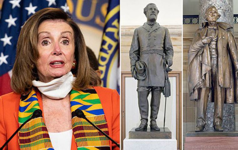 “Monuments to men who advocated cruelty and barbarism to achieve such a plainly racist end are a grotesque affront to these ideals”, Nancy Pelosi said