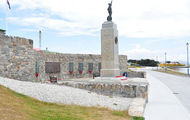 The Liberation Monument in Stanley where the ceremony will take place on Sunday 