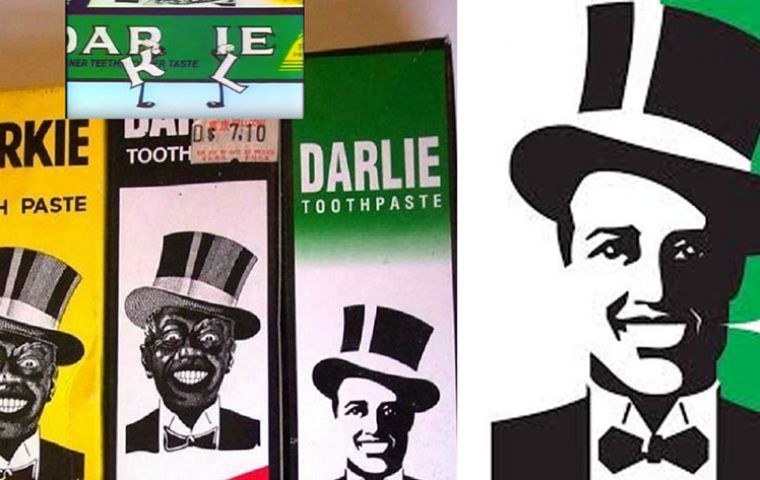 Darlie is a Chinese brand owned by Colgate and its joint venture partner Hawley & Hazel. Its package features a smiling man in a top hat
