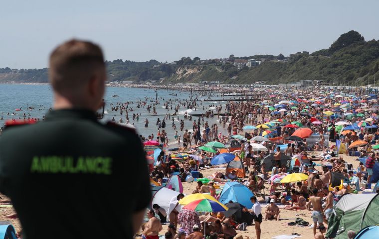 Temperatures rose to a record 33.3 Celsius at Heathrow Airport in London, the Met Office said, a day after highs of 32.6 Celsius saw huge crowds flock to the coast.