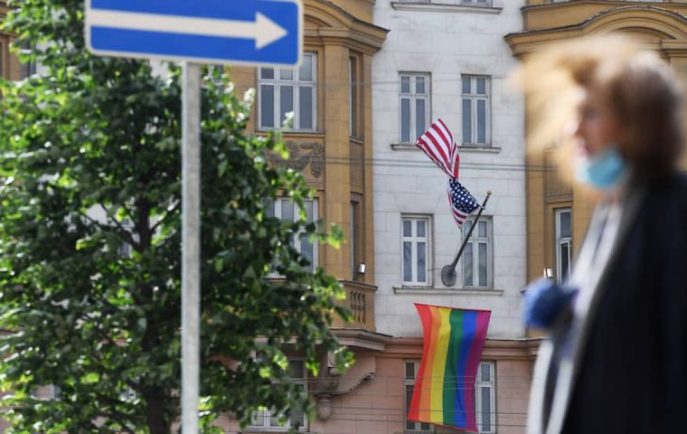 Putin said the US embassy's move to raise the LGBT pride flag “revealed something about the people that work there”.