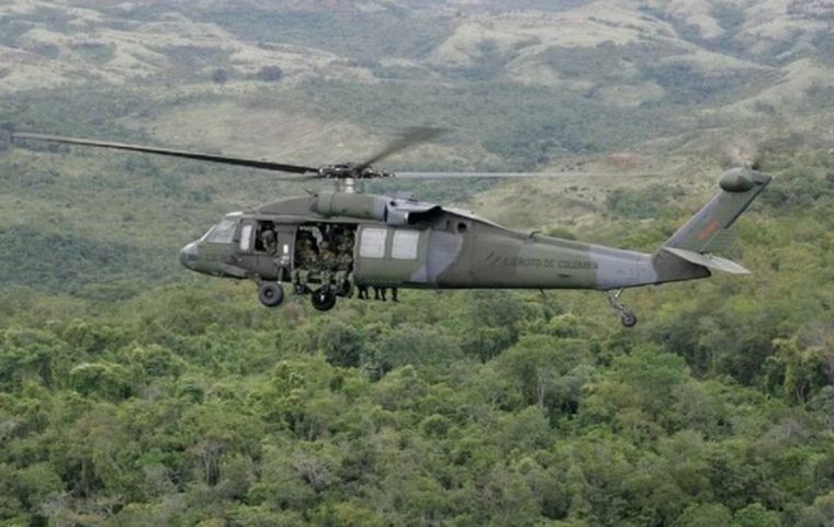 Authorities found the helicopter in a stretch of the river Inirida in Guaviare state, an area where dissident former FARC are active