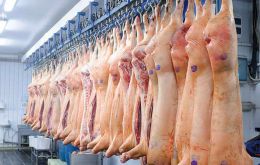 The USDA said in a monthly report that there were 464.373 million pounds of pork in cold-storage facilities on June 30, down from 619.454 million a year earlier.