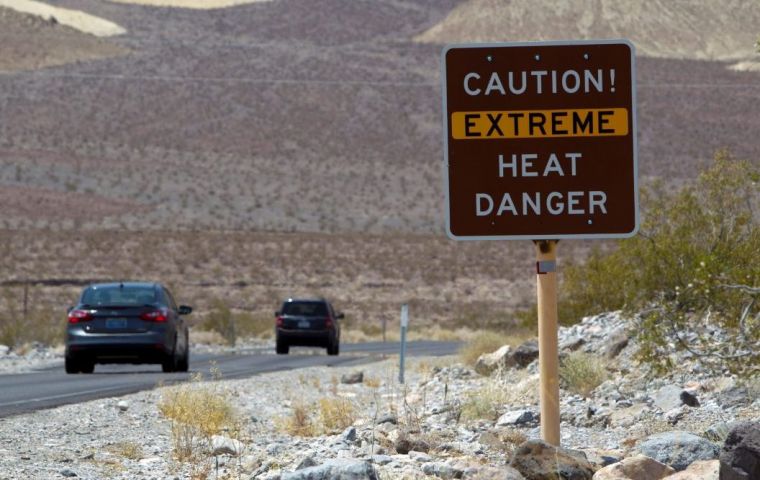 A heat wave roasting much of the western United States and is expected to continue all week. On Sunday afternoon at Death Valley it soared to 130 Ft (54.4 Celsius).