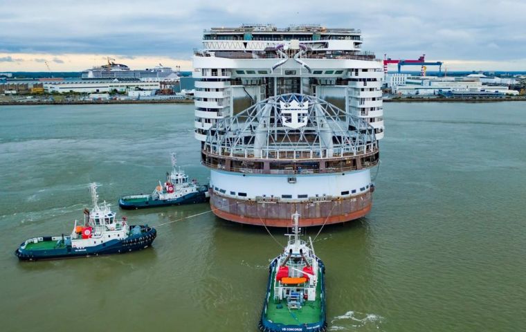 The ship is set to operate in the Chinese market. The Oasis-class ship with capacity for over 5,000 guests was floated out and will now move to an outfitting pier
