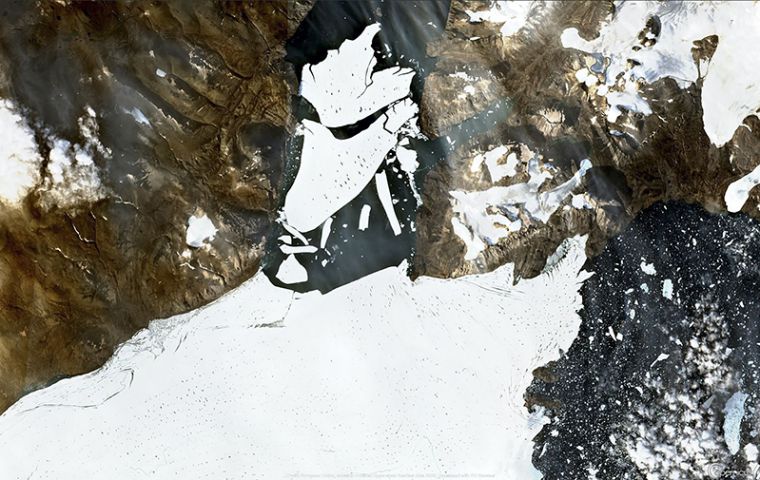 The 113 sq km block broke off the Nioghalvfjerdsfjorden glacier in Northeast Greenland, which the scientists said had been expected given rising temperatures.