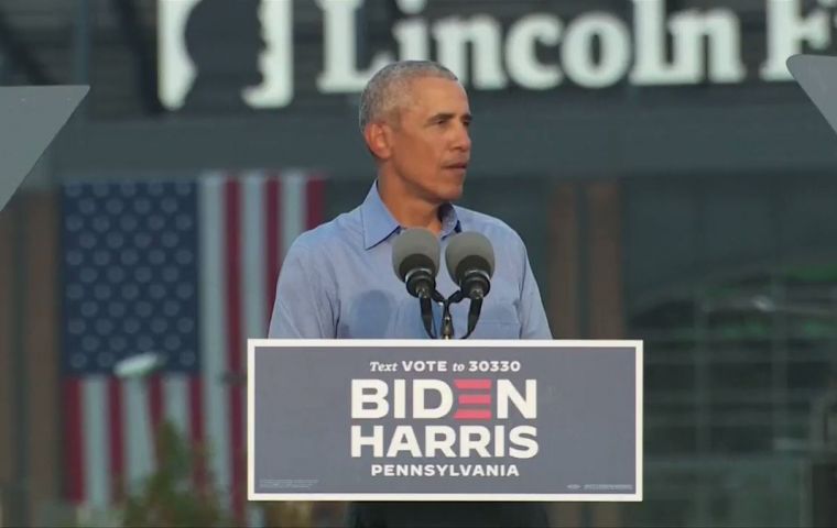 Speaking at a drive-in rally in Philadelphia on behalf of Biden, his former vice president, Obama offered his most pointed critique yet of his successor.