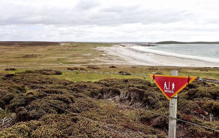 Minefield signs have been a familiar sight in Stanley and Camp for over 38 years; some members of the community having never known the Falklands without them.(Pic  by Fenix Insight)