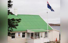 The Falklands' flag flying at Gilbert House, seat of the elected government of the Islands