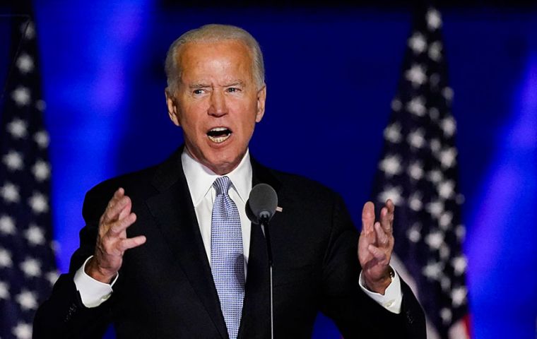 ”The people of this nation have spoken. They have delivered us a clear victory, a convincing victory,” Biden told cheering supporters in Wilmington