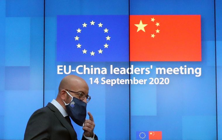 In the first nine months of 2020, EU and China trade totaled €425.5 billion, while trade between the EU and US came in at €412.5 billion, according to Eurostat data.