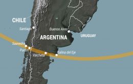 Map of the path of totality of the Dec.14, 2020 solar eclipse in Argentina and Chile. Image: NASA