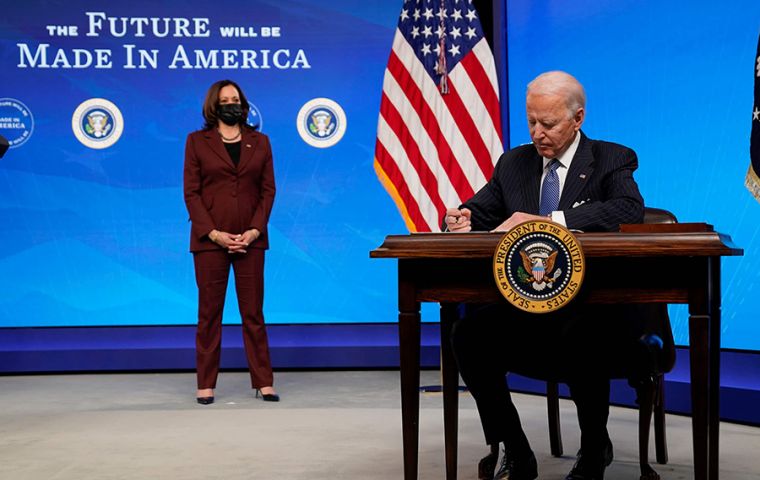 Some US$ 600 billion is spent for government procurement every year, with a law requiring agencies to give preferences to American firms, according to Biden.