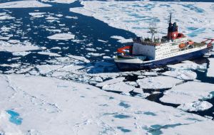 After landing on the Falkland Islands, the expedition members will continue their journey to Antarctica on the research vessel RV Polarstern. Photo: St. Arndt / Alfred Wegener Institute