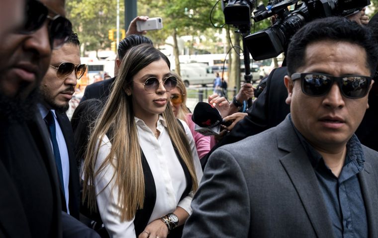 Emma Coronel Aispuro, 31, a regular attendee at her husband's trial two years ago, was arrested at Dulles International Airport in northern Virginia