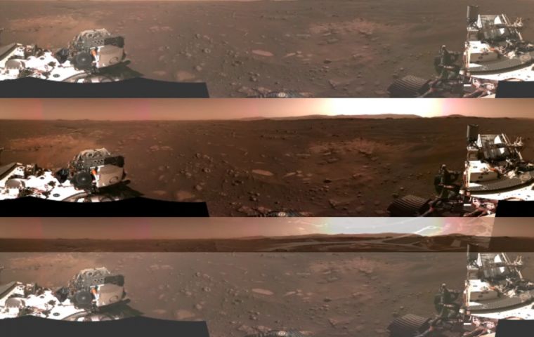 Pictures were taken by rotating the rover's mast 360 degrees. The mast is equipped with dual, zoomable cameras which can take high-definition video and images.