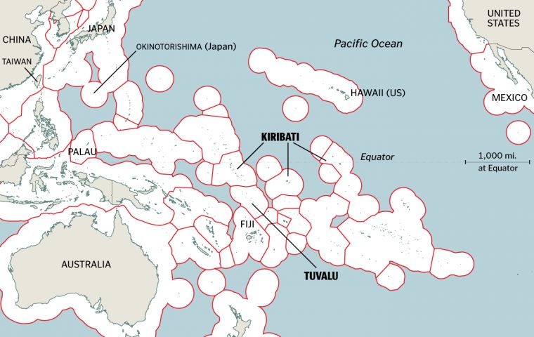 As global warming pushes waters higher, Pacific islands fear they could be swamped, shrinking EEZs and rights to fishing and mining within their boundaries