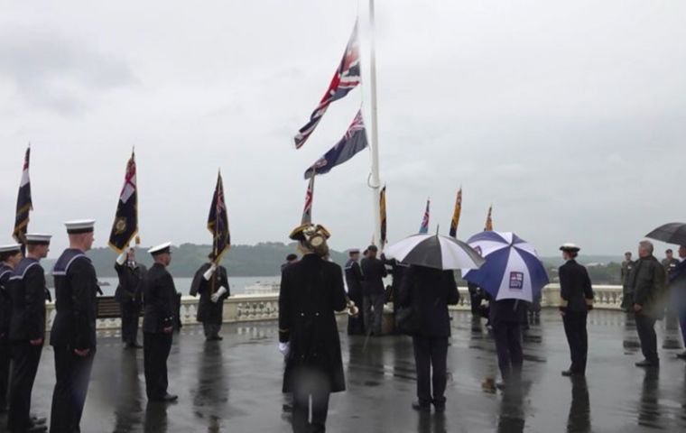 The flag is in recognition to all the sailors, Royal Marines and soldiers who sailed from Plymouth 39 years ago to liberate the Falkland Islands