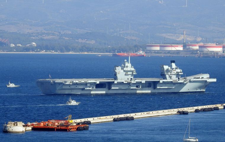 HMS Prince of Wales  in Gibraltar waters (Pic Jim Watt)