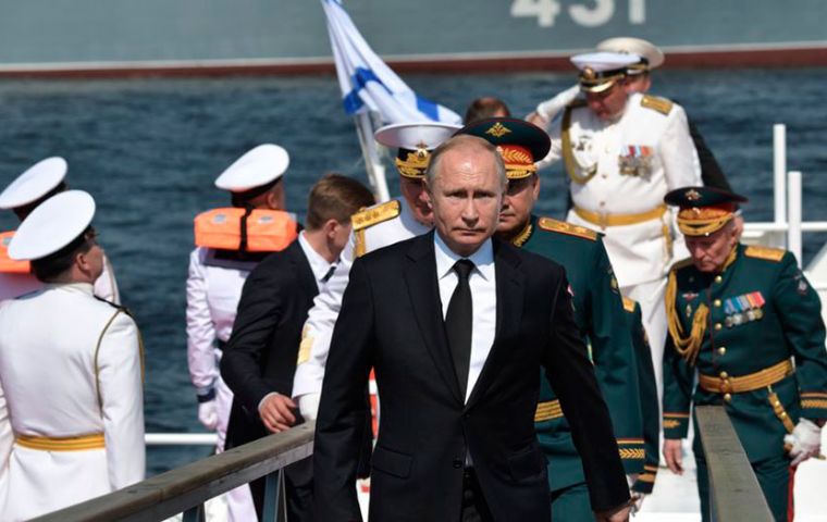 Russian President Vladimir Putin oversaw the Navy Day parade in St. Petersburg on July 25
