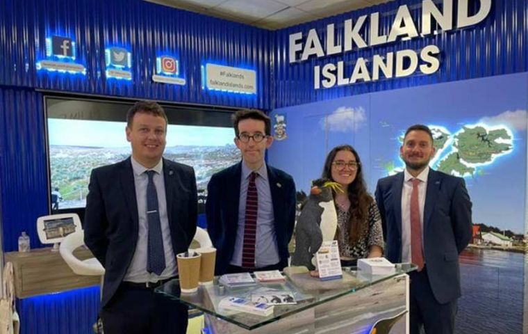 The Falkland Islands stand at the Labor Conference in Brighton with its staff 