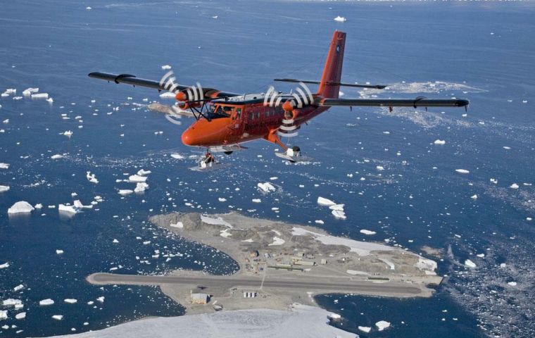 A small Twin Otter plane which took off from the Falklands was used for the final leg into the British Antarctic Survey's (BAS) Rothera base 