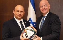 The idea was first mentioned at a meeting of Infantino with Israeli Prime Minister Naftali Bennet (L), according to a release from the PM's office.