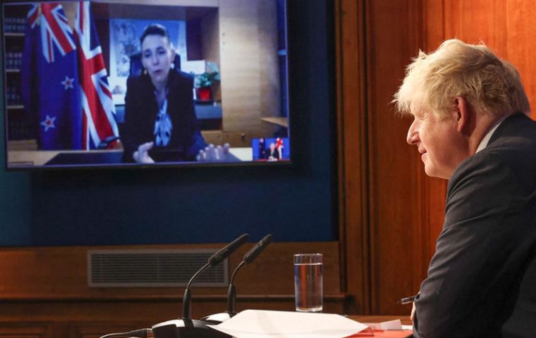 Video conference between NZ PM Jacinta Ardern and UK's Boris Johnson 