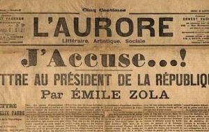 Zola Open Letter on the front page of the L'Aurore newspaper 