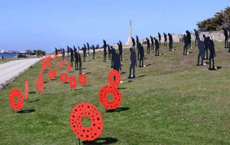 Next year there will be 255 silhouettes, representing the number of lives lost in the 1982 war and three more for the civilian ladies who were also killed.(Pic Standing with Giants)