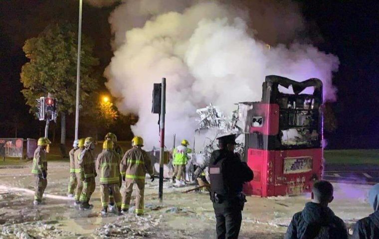 “It was reported that four men got onto the bus and ordered passengers off before the bus was then set alight”, said the police release