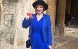 Sukey with her OBE which she received from the Duke of Cambridge 