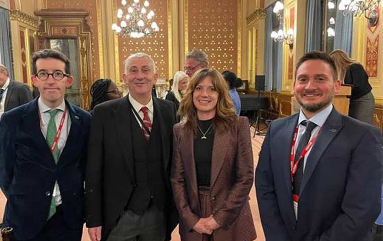 The Falklands team at the JMC, FIGO London representative Richard Hyslop, Sir Lindsay Hoyle, Speaker of the House,  MLA Teslyn Barkman and Michael Betts