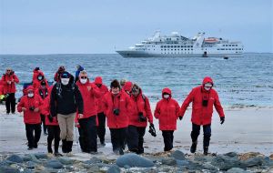 Bleaker Island owner, Mike Rendell provided a picture, taken from afar, of the landed cruise visitors, who explored and visited the island's wildlife  