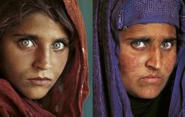 The green-eyed Sharbat Gula picture taken by Steve McCurry in 1984, and a recent photo of the now mother 49 year old     