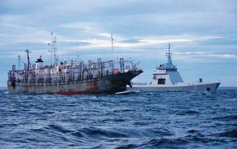 ARA Bouchard, the French built Ocean Patrol keeping track of the Chinese fleet moving into the South Atlantic  (Pic La Voz)