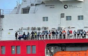 Proud to be home (for the first time!) Falklands flagged RRS Sir David Attenborough arrives at the Islands. (Pic FITV)