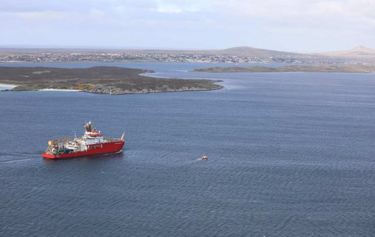  RRS Sir David Attenborough approaches the Falkland Islands. (Pic FITV)