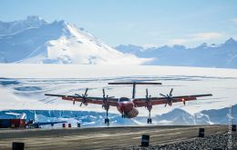 The Dash 7 aircraft is flying from the Falkland Islands to Rothera twice a week, transporting scientists and support staff to the station