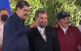 Daniel Ortega, with Venezuelan and Cuban presidents Maduro and Diaz-Canel and the Iranian official Mohsen Rezai
