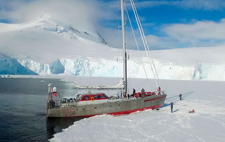 The team stayed on board the purpose-built Antarctic expedition yacht, Falklands' based, Vinson of Antarctica, VOA, for 30 days