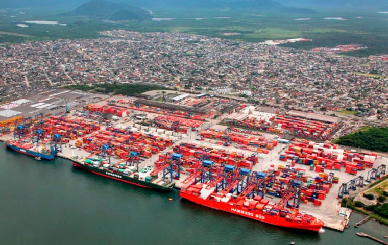 An overview of the port of Santos, the largest in Brazil 