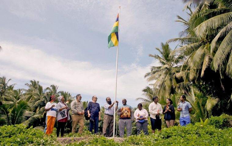 This week Chagos islanders planted the red, blue, yellow and green flag of Mauritius. 